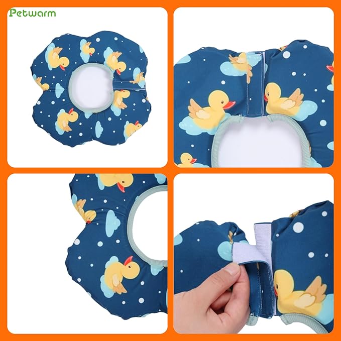 PetWarm Recovery Collar for Dogs, Dog Recovery Collar, Lightweight Pet Neck Protector with Memory Foam Padding, Gentle No-Lick Flower Design for Calm Rest and Travel, Duck Print, Green, L