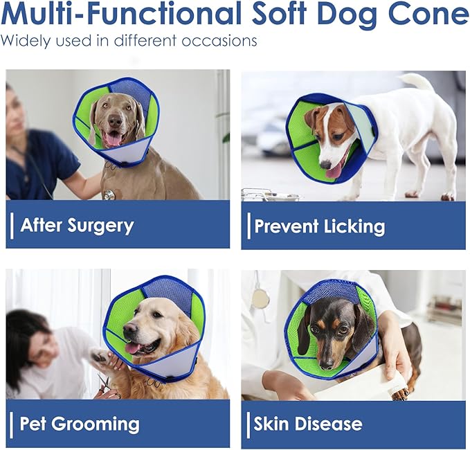 AOFITEE Dog Cone - Cones for Dog to Stop Licking, Dogs Soft Cone After Surgery, Adjustable Dogs Cones Collar Elizabethan Pet E-Collar for Medium Pets, Pet Recovery Collar, Bluegreen Medium