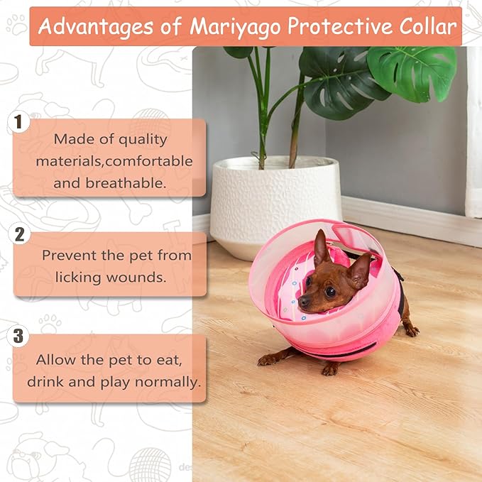 Inflatable Dog Cone Collar for Large Medium Small Dogs, Soft Dog Donut Collar Adjustable Recovery Cone for Pets After Surgery, Extra Enhanced Anti-Licking Guard Shield (Pink Donut, Small)