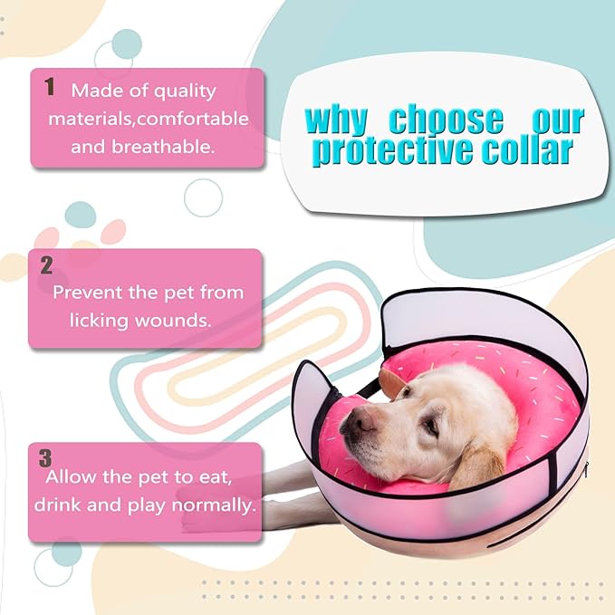 Inflatable Dog Cone Collar with Enhanced Anti-Licking, Soft Neck Donut for Dogs Cats, Recovery Pet Cone Collar After Surgery for Large Medium Small Dogs… (Donut Pink, X-Large)