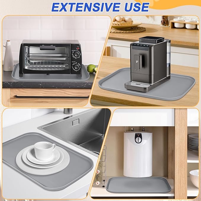 SMILOOL Silicone Pet Feeding Mat with Raised Edge for Food and Water, Dog Bowl Mats, Cat Bowls Placemat with High Lip for Floor Waterproof, Rubber Tray for Cats and Dogs 24 x 16 x0.8 Light Gray