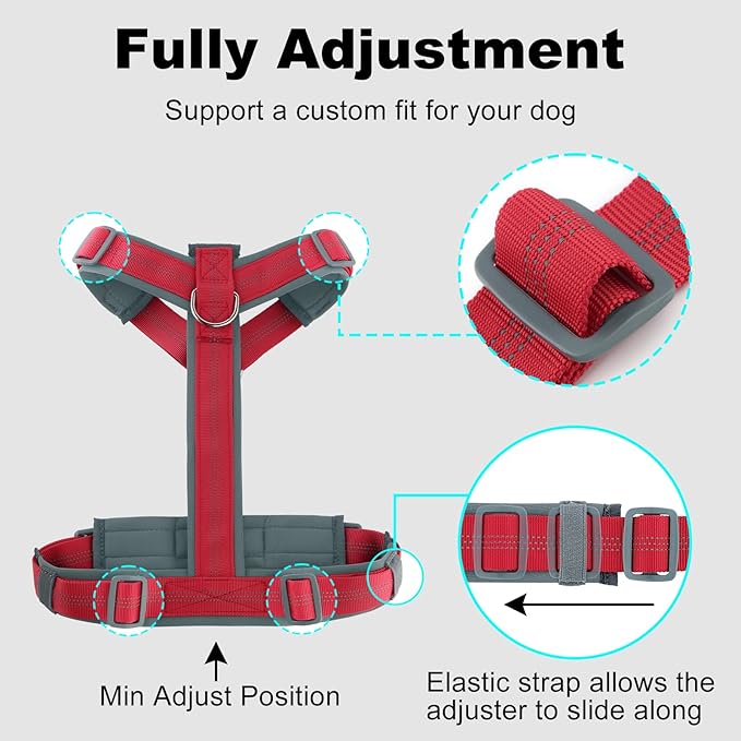 Plutus Pet No Pull Dog Harness, Adjustable Nylon Harness with Soft Padding, Reflective and Heavy Duty Dog Harness for Small, Medium, Large Dogs(Red, XL)