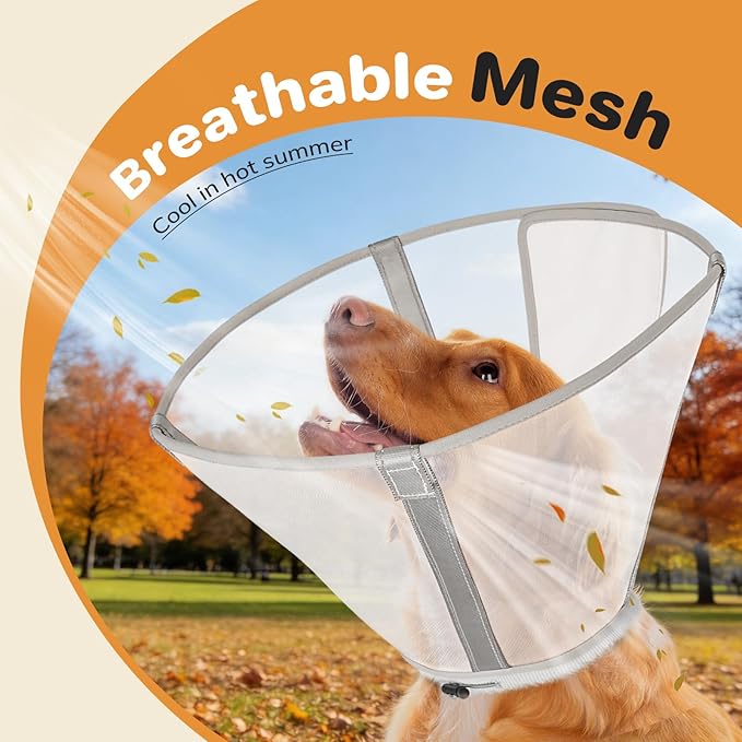 Breathable Mesh Dog Cone Collar for Surgery, Soft Elizabethan Recovery Alternative to Stop Licking,Pet Neck Collar for Large Medium Small Breeds(Light Grey,2)