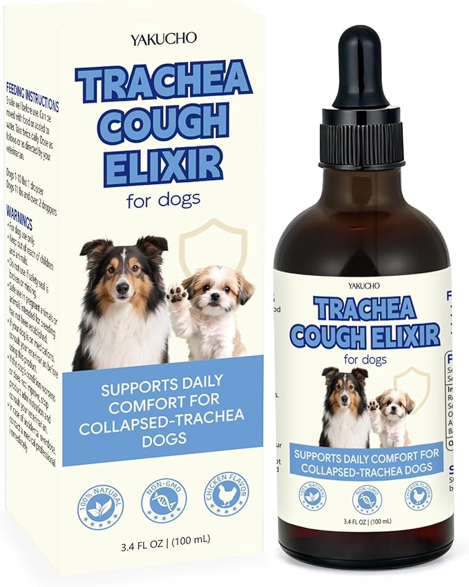 3.4 FL OZ Dog Tracheal Collapse Support Drops, Trachea Cough Elixir, Herbal Respiratory Support for Dogs, Helps Ease Throat & Airway Irritation and Maintain Healthy Tracheal Function (Chicken Flavor)