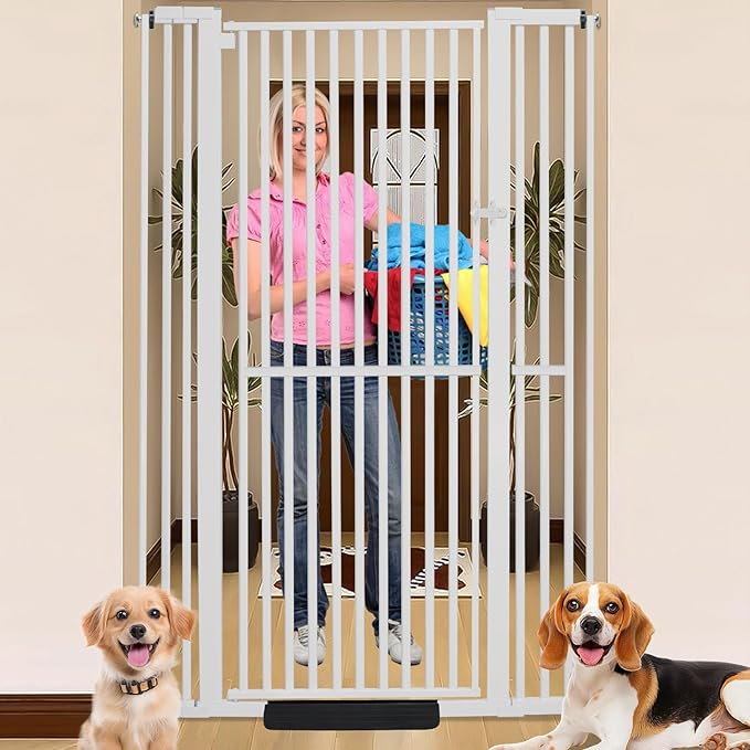SHYUJAJIE 71 Inch Extra Tall Pet Gate for Cats, 29.5-43" Adjustable Wide Dog Gates, Pressure Mounted Walk Through Tall Cat Gate for Doorways,Hallway,Stairs,House(White)