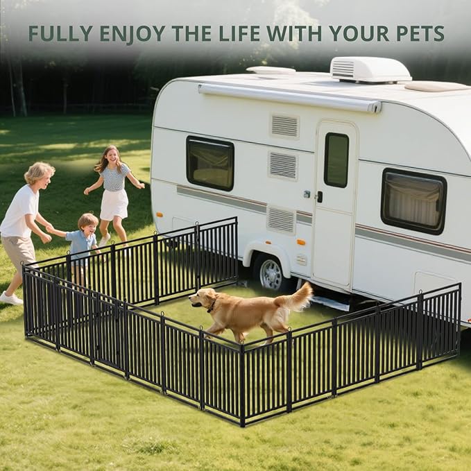 Dog Fence Outdoor for Yard, 40" Inch Height 8 Panels Dog Playpen Indoor for Large/Medium/Small Dogs Metal Dog Pen for Yard Camping and RV | Black-Silver