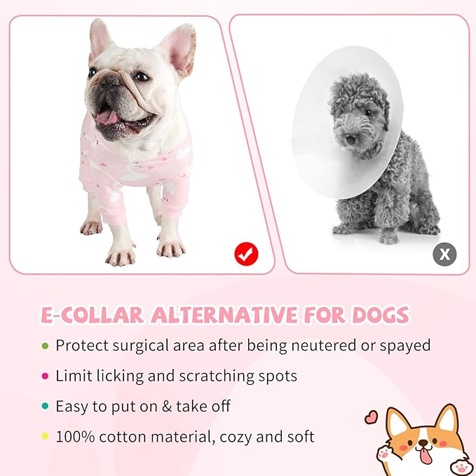 Dog Onesie for After Surgery Recovery Suit Pet Surgical Suit for Female Male Cone E-Collar Alternatives After Spay Abdominal Wounds Protector Dog Anti-Licking Onesie for Small Medium Dogs