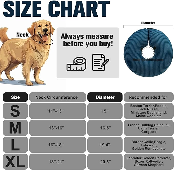 BINGPET Inflatable Dog Cone Collar Alternative After Surgery,Soft Recovery Cone for Dogs to Stop Licking,Dogs Blow up Protective Neck Donut ECollars Adjustable for Large Medium Small Pet, Navy Blue,XL