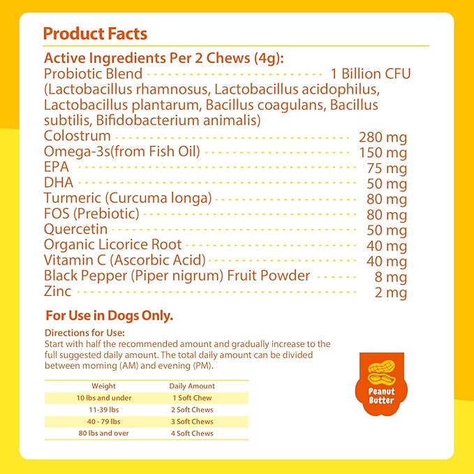 PENPEN Dog Allergy Relief Chews, Dog Itching Skin Relief, Omega 3 for Dogs Itch Supplement, Relieve Seasonal Allergy, Provide Immune Support (Peanut Butter Chews, 50ct)