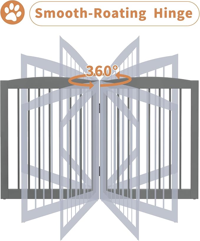 PUPETPO Freestanding Pet Gate with Door, Tall Dog Gate for House, Extra Wide, Pet Puppy Safety Fence, Support Feet Included, 120 Inch Wide, 6 Panels 32" Tall, Gray