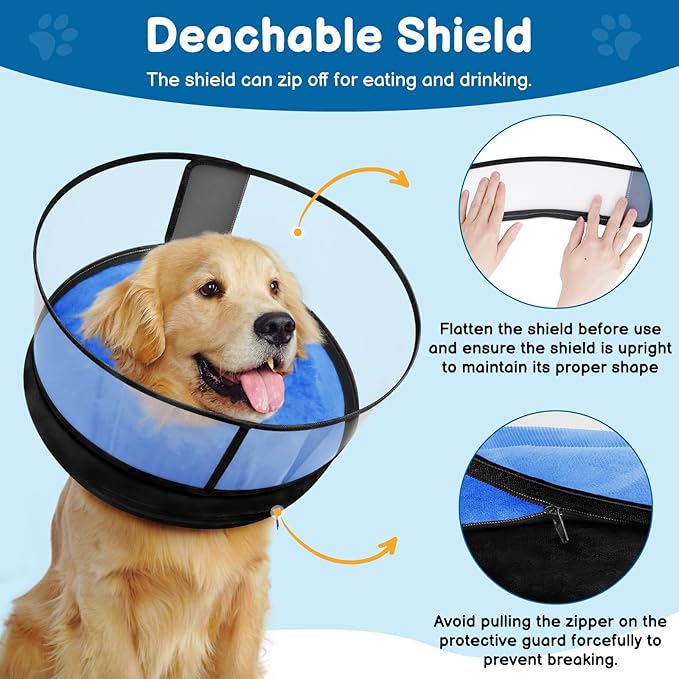 BARKLESS Dog Donut Collar, 2-in-1 Inflatable Dog Collars for After Surgery to Stop Licking Wounds, Patented Protective Donut Cone with High Shield for Small and Medium Pets (Blue, M)