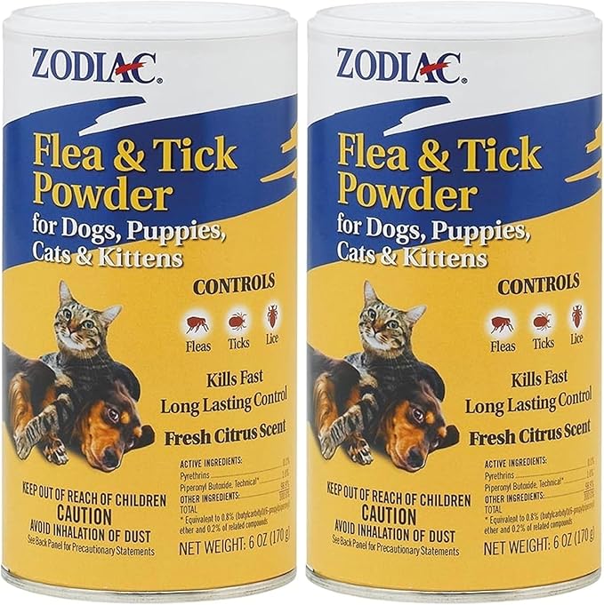 Zodiac Flea & Tick Powder for Dogs, Puppies, Cats & Kittens Beige Small (Pack of 2)