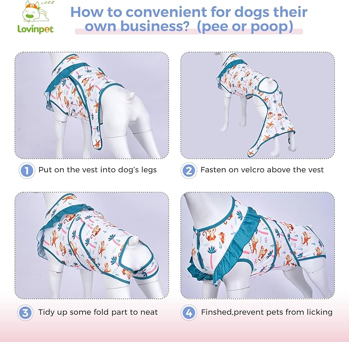 LovinPet Dog Recovery Suit for Large Medium Dogs - Bodysuit Onesie for Shedding Skin Disease Pet Pajamas Dog Anti Licking Bodysuit for Abdominal Wound After Surgery,Elephant,Green,M