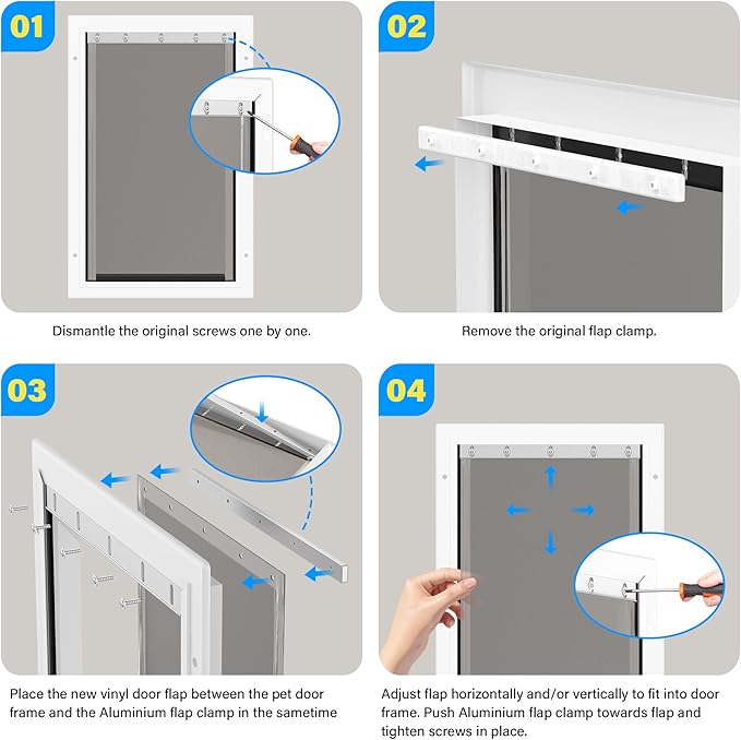 2 Pack Large Dog Door Replacement Flaps with Metal Bracket, Screws and Washers, Compatible with Petsafe Freedom Doggie Doors, PAC11-11039 10 1/8" X 16 7/8" -with Screws(Smoky Translucent)