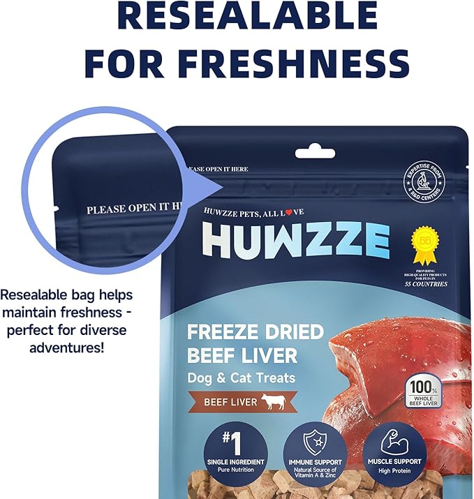 Freeze Dried Beef Liver Treats for Dogs & Cats, Single Ingredient Training Treats, Grain Free Raw Diet Meal Topper, 6.35 oz