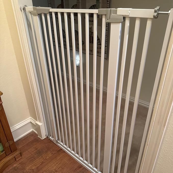 SHYUJAJIE 51.18 Inch Extra Tall Pet Gate, 29.5-43" Adjustable Wide Auto Close Dog Gates, Pressure Mounted Walk Through Tall Cat Gate for Doorways,Hallway,Stairs(White)