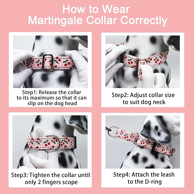 Reflective Martingale Collar for Dogs Nylon Training Collar with No Buckle No Pull Cute Dog Collar for Large Dogs(Pink Cherry,L)