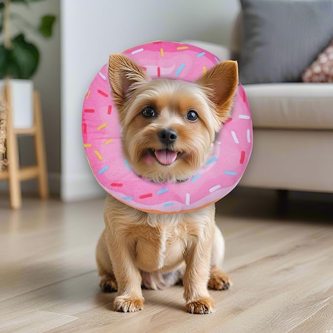 Dog Cones for Small Dogs,Comfortable Adjustable Soft Dog Cone After Surgery,Soft Protective Recovery Cone for Dogs and Cats,Washable Dog Elizabethan Collar Stop Licking Wounds (Donut Pink, XL)