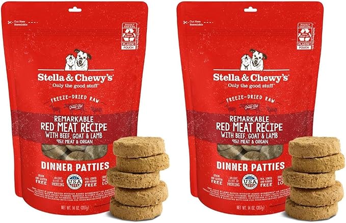 Stella & Chewy's Freeze-Dried Raw Dinner Patties - Remarkable Red Meat Blend - High Protein Grain-Free Puppy & Dog Food - Perfect for Picky Eaters - 14 oz, (Pack of 2)