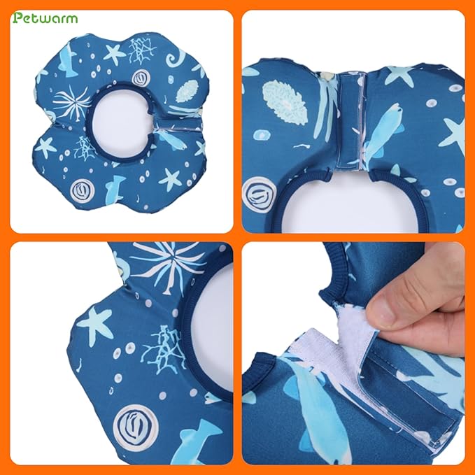 PetWarm Dog Recovery Collar, Recovery Collar for Dogs, Lightweight Soft Flower Design, Comfortable Neck Protector Helps Discourage Licking, Post-Visit Protective Collars, Animal Print, Blue, S