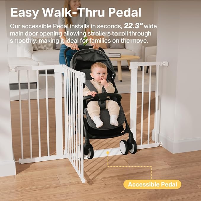 Cumbor 29.7–51.5" Extra Wide Baby Gate for Stairs, Pressure-Mounted Dog Gates for Doorways & Hallways, Auto-Close Walk-Through, No-Trip Design, Child Proof Safety, Dog/Pet Gate for Indoor Use, White