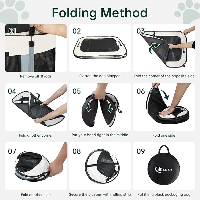 Dog Playpen,Cat Pet Puppy Pen,Portable Playpens for Dogs Indoor Outdoor Travel Camping Use,Foldable Dog Kennel Tent Crate for Rabbit Small Animals with Carrying Case (Grey, Large)