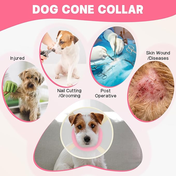 Soft Dog Cone Collar to Stop Licking-Adjustable Comfortable Mesh Recovery Collars After Surgery for Small or Miniature Dogs, Alternative to Plastic Elizabethan Collar for Neuter Incision Care (Pink,L)
