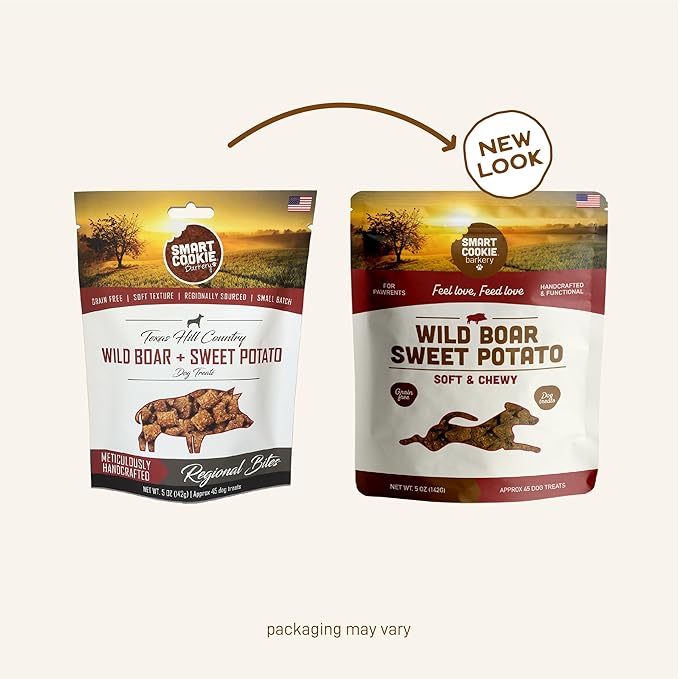 Smart Cookie All Natural Dog Treats - Wild Boar & Sweet Potato - Training Treats for Dogs with Allergies, Sensitive Stomachs - Soft Dog Treats, Chewy, Grain Free, Human-Grade, Made in USA - 5oz Bag