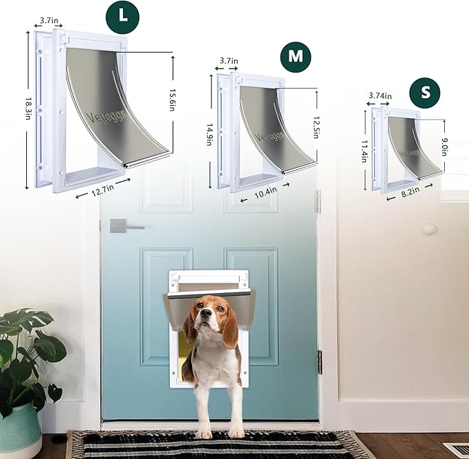 Dog Door Doggy Door Easy Install - Wood & PVC Doors & Walls,Doggie Free Movement & Strong Magnetic Auto-Close & Sliding Lock,Telescoping Frame,8 1/8" x 13 2/5" for Medium Dogs Up to 40 lb