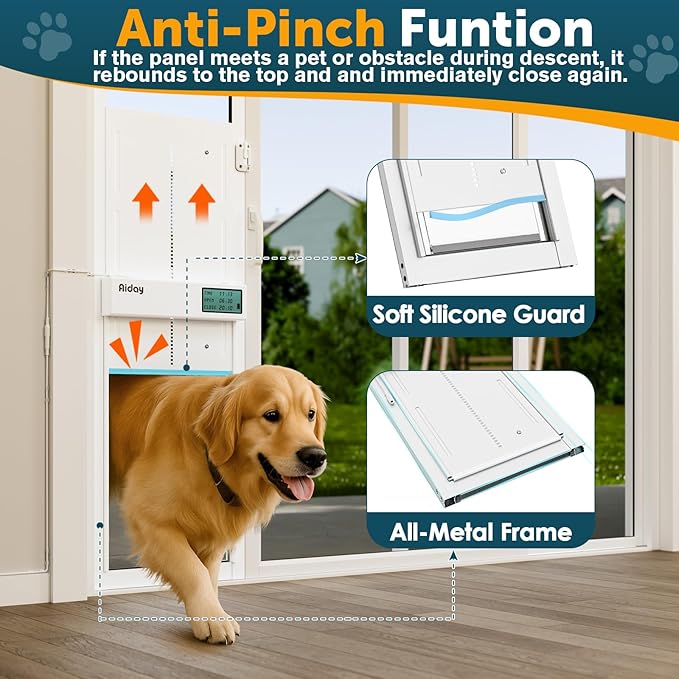 Automatic Sliding Glass Dog Door with Collar Sensor,X-Large Electric Doggy Door for Sliding Glass Doors, Adjustable 76" to 80-11/16" Slider Height, Anti-Pinch, Fits XLarge Dogs Up to 220 Lbs (XL)