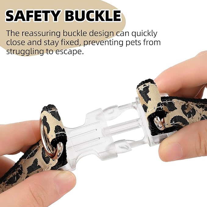 Mile High Life Leopard Dog Harness Collar Leash Set, Adjustable No Pull Dog Halter Harness for Small Breed Dogs, Easy Control for Training Walking (Black, S Chest 11"-18", Neck 10"-14")