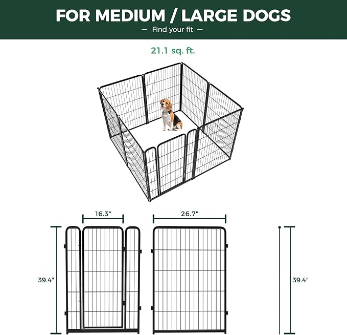 FXW Homeplus Unleashed Indoor Dog Playpen - Stress-Free and Safe Play, Heavy Duty 40 Inch 8 Panels with Fence-to-Wall Anchor (Pack of 4) for Medium and Large Dogs, Black│Patented