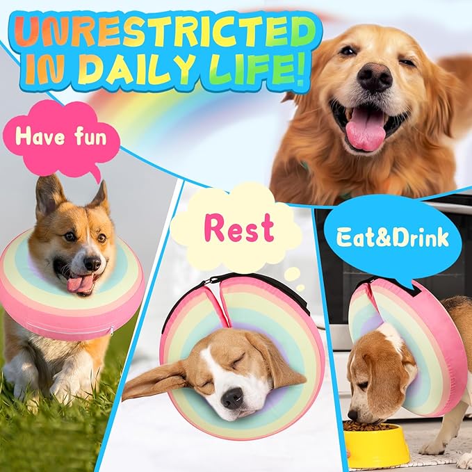 Inflatable Dog Cone Collar Alternative After Surgery, Soft Donut Neck Cone for Yorkshire Pomeranian Small Dogs & Adult Cat, etc, Comfortable Protective E Collar Recovery Cone Not Block Vision