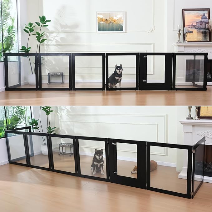 Heavy Duty Clear Acrylic Dog Playpen, 32" Height Transparent Pet Pen, Metal Frame Easy Assemble Kennel Enclosure, Ideal for Small to Medium Dogs, Cats, and Other Small Pets (Black, 2 Panels)