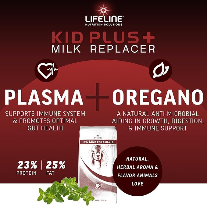 ANNUSO LIFELINE Kid Plus+ Milk Replacer, 25lb Bag - 23% Protein & 25% Fat - Enhanced with LifePulse for Added Support - Encourages Immunity, Digestion & Respiratory Health - Easy-Mix Powder