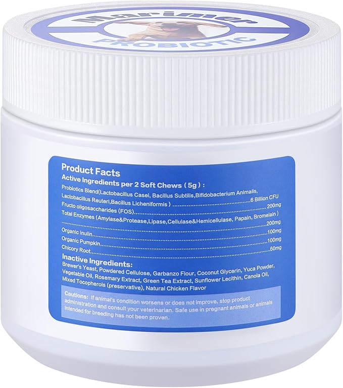MARIMER Probiotic Chews for Dogs – 6 Billion CFU Probiotics with Enzymes, Organic Pumpkin & Inulin – Digestive & Immune Support Soft Chews – Chicken Flavor – 100 Count – for Dogs
