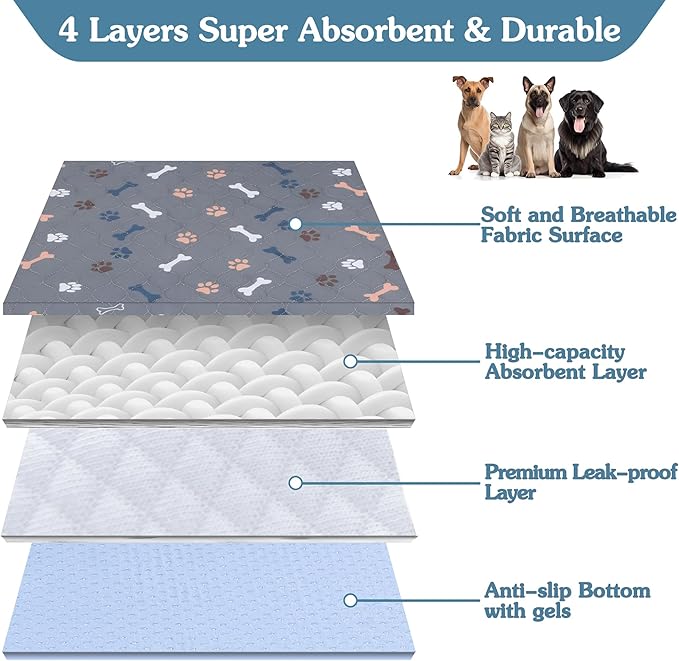 Washable Pee Pads for Dogs,2Pack 31x36 Reusable Puppy Pads with Bone Print, Absorbent Whelping Pads Non-Slip Dog Playpen Mats for Floor Protector, Couch Cover, Crate, Potty Training