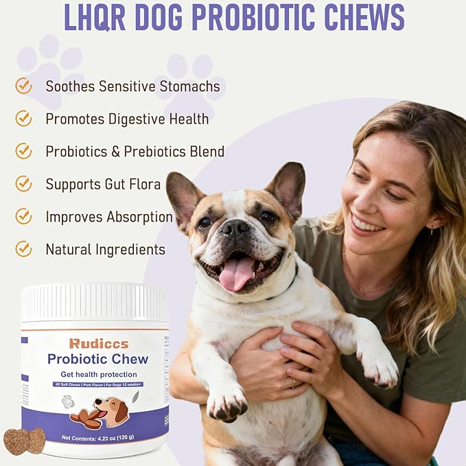 Dog Probiotics Probiotics for Dogs - Digestive Enzymes for Gut Flora, Digestive Health, Diarrhea & Bowel Support - Dog Supplement Soft Chew for Pet Immune System -(40ct ) (120g)