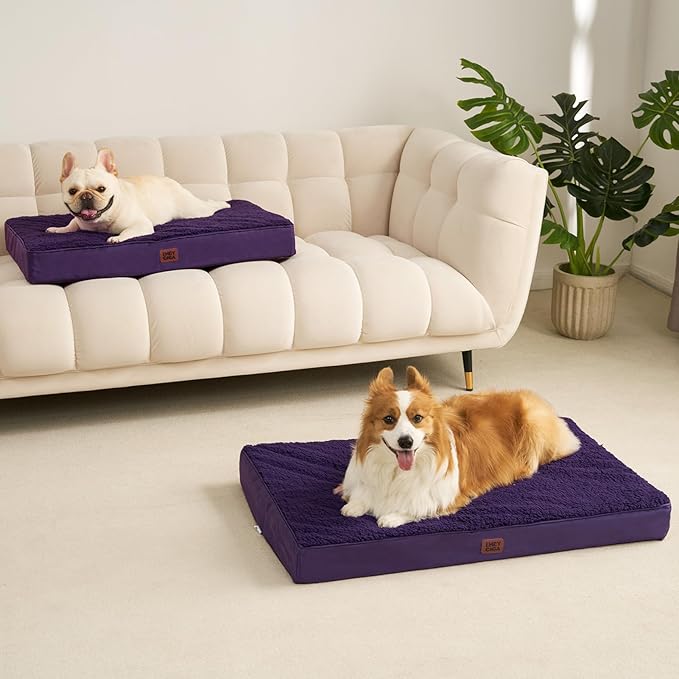 EHEYCIGA Orthopedic Dog Beds for Large Dogs with Removable Washable Cover for Crate, Purple, 35x23