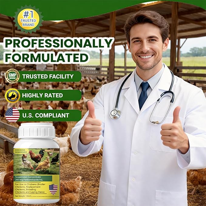 Dewormer for Chickens, Laying Hens, Poultry & More, Fenbendazole for Chickens Dewormer All Wormers,Tapeworms, Roundworms & Hookworms, 100ml(3.4 fl oz)