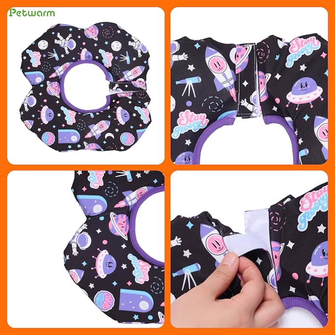PetWarm Dog Recovery Collar, Recovery Collar for Dogs, Lightweight Soft Flower Design, Comfortable Neck Protector Helps Discourage Licking, Post-Visit Protective Collars, Cosmic Print, Purple, L