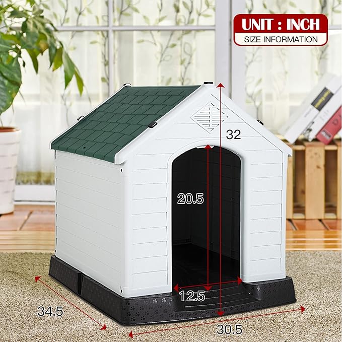 BestPet Dog House Indoor Outdoor Insulated Kennel Durable Plastic Dog House for Small Medium Large Dogs Weather & Water Resistant Pet Crate with Air Vents and Elevated Floor