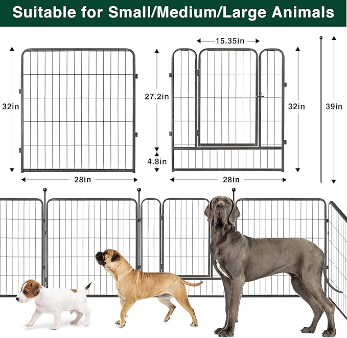 VISCOO Dog Playpen Outdoor, 16 Panels 32" H Dog Pen Indoor, Metal Dog Fence Outdoor, Pet Fence for Large/Medium/Small Dogs, Indoor Puppy Playpen, Foldable Heavy Duty Exercise Pen for RV,Camping,Yard
