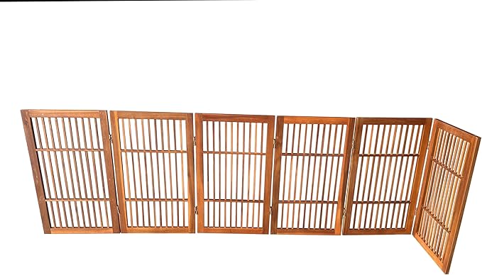 Urnporium Pet Dog Gate Freestanding, Strong Durable Folding Wooden Fence, Portable Acacia Hardwood Safety Barrier for Indoor & Outdoor Use (Brown Pet Gate, 6 Panel 30" Tall)