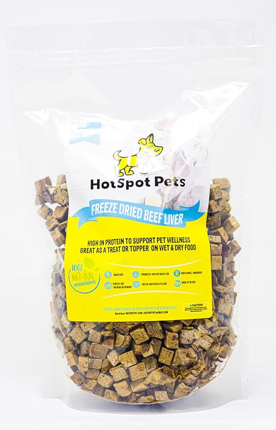 hotspot pets Freeze Dried Beef Liver Treats for Cats & Dogs - 1LB Big Bag 300+ Pcs - Made in USA, Single Ingredient, All Natural Grain-Free Beef Liver - Perfect for Training, Topper or Reward Snack