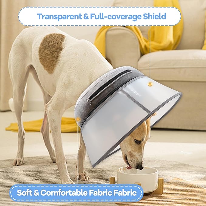 2-in-1 Upgraded Inflatable Dog Cone Collar with Detachable Anti-Licking Shield, Soft Adjustable Elizabethan Collar for Dogs After Surgery (S, Grey)