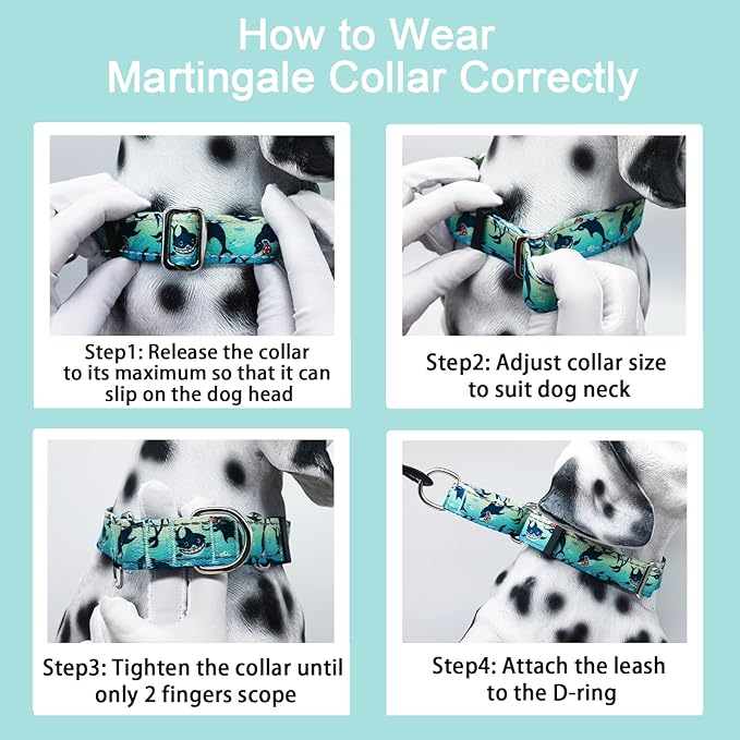 Reflective Martingale Collar for Dogs Nylon Training Collar with No Buckle, No Pull Boy Male Dog Collar for Large Dogs(Green Shark,L)
