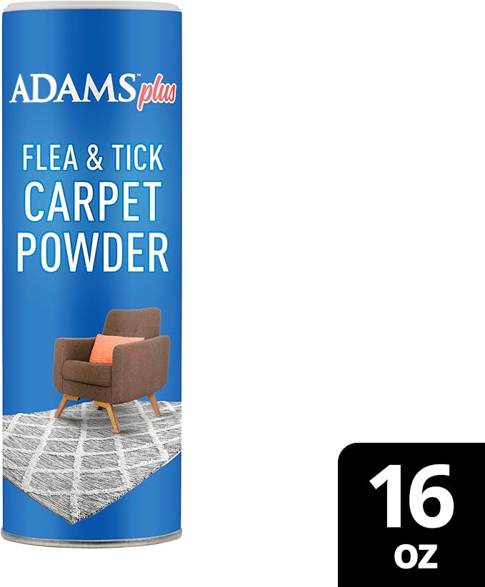 ADAMS Plus Flea & Tick Carpet Powder, Kills Fleas and Ticks On Contact, Prevents Flea Infestations for 12 Months, for Carpets and Upholstery, Freshens and Deodorizes, Treats Up to 400 sq ft, 16 oz