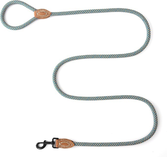 Mile High Life Rope Leash with Genuine Leather Connection, 6 FT/5 FT/4 FT, Heavy Duty Dog Leash for Medium & Large Dogs (Peacock Blue, 60Inch)