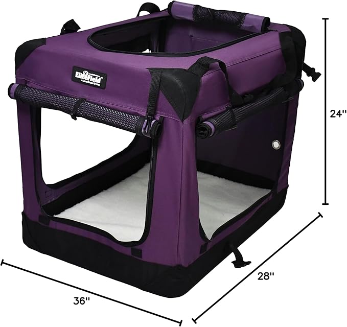 EliteField 4-Door Folding Soft Dog Crate with Curtains, Carrying Bag and Fleece Bed (2 Year Warranty), Indoor & Outdoor Pet Home (36" L x 24" W x 28" H, Purple+4 Door Curtains)